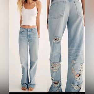 Zara wide leg back ripped baggy denim jeans women's Size 4US EUR 36 NWOT